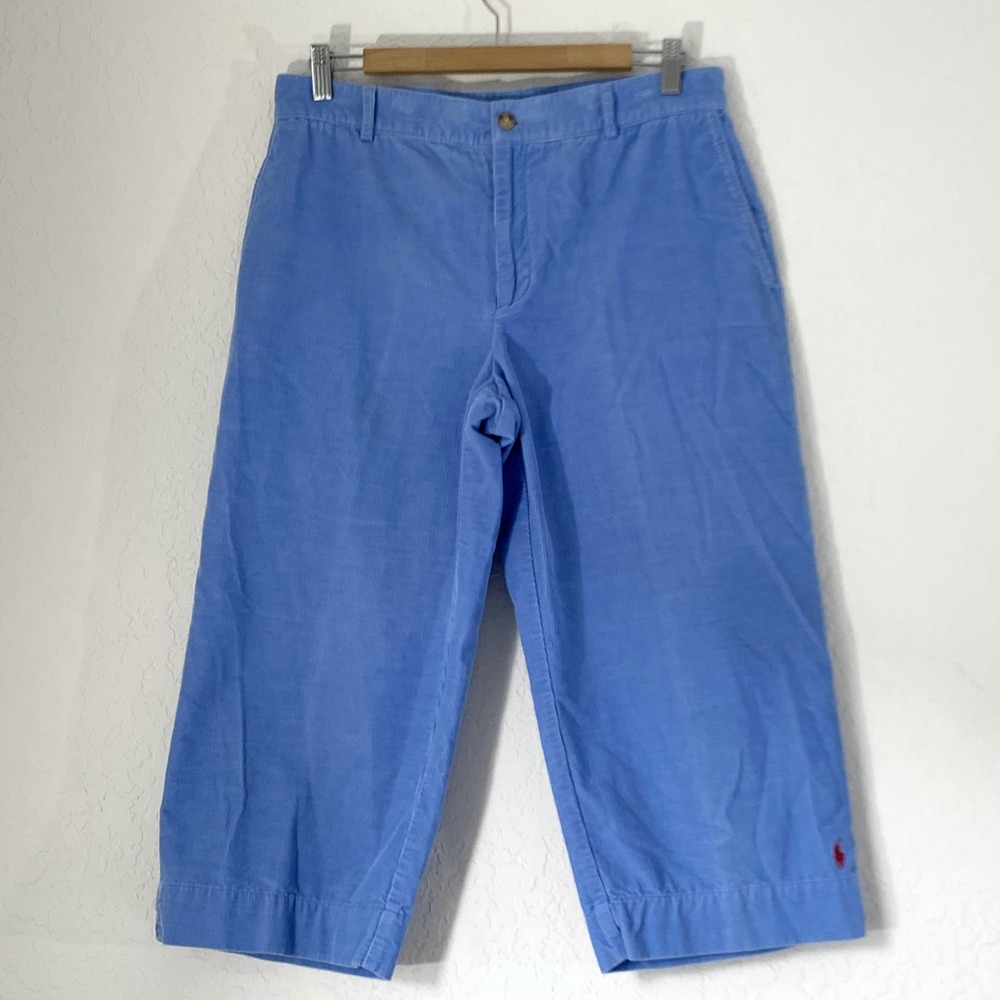 Ralph Lauren Sport Pants‎ Women 12 Blue Corduroy Cropped Wide Leg VTG 90s Preppy